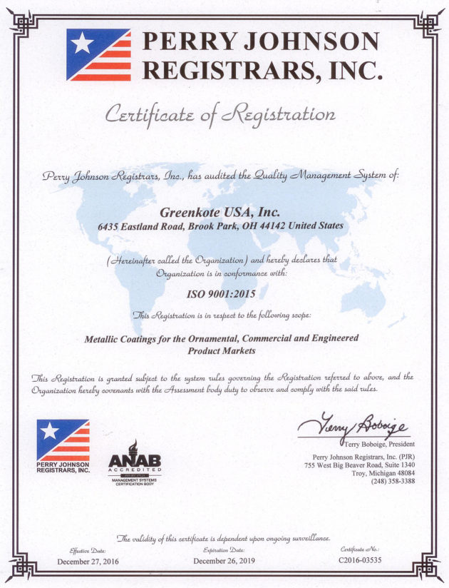 Greenkote ISO 9001 Certificate